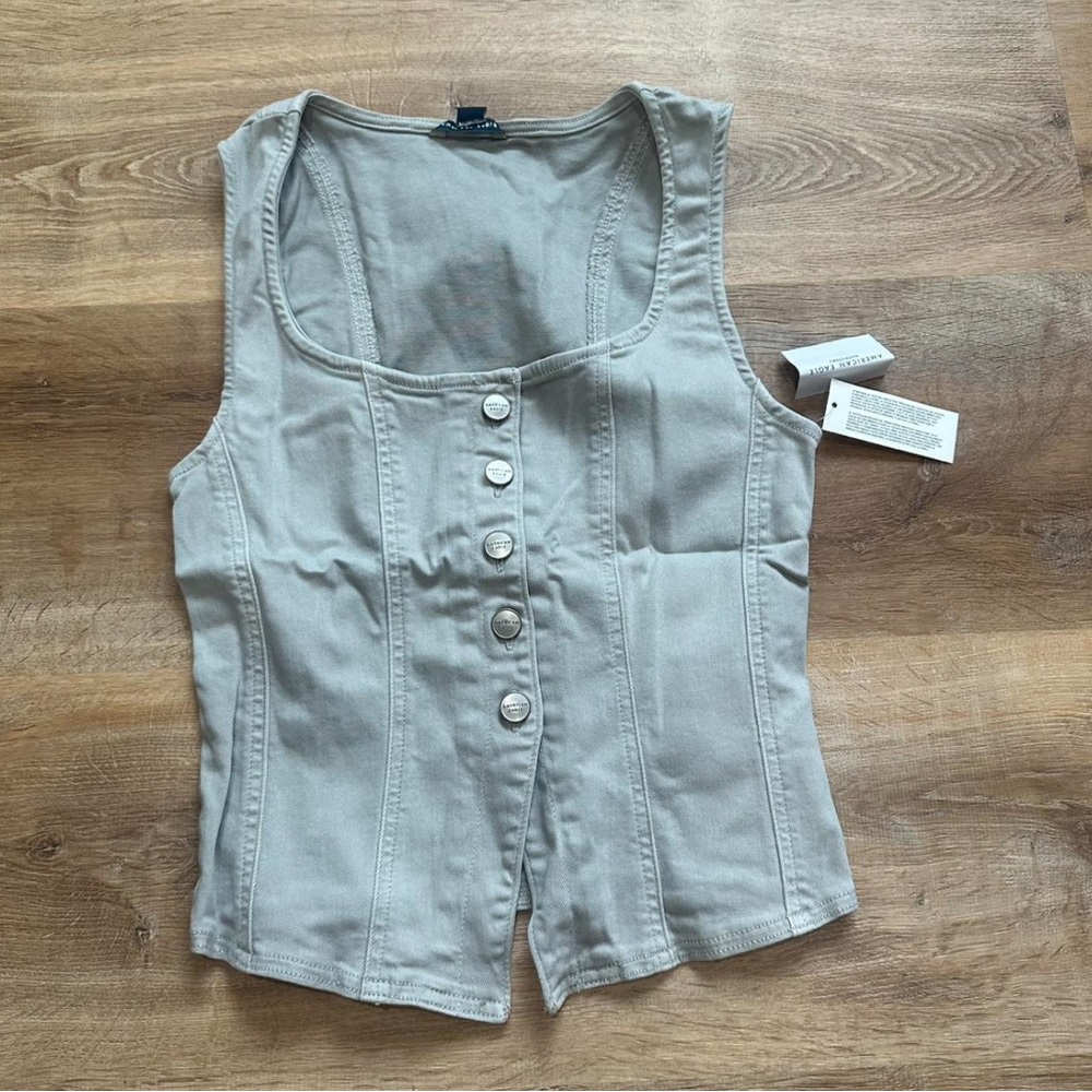 NEW American Eagle Outfitters gray denim Button-Up tank corset - small